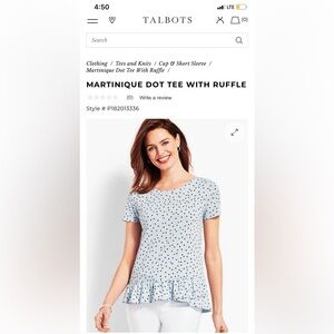 Talbots linen blend‎ Martinique dot tee with ruffle. Worn 1-2x